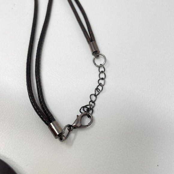 Handmade Boho Necklace With Leaf & Circle Pendants Double Layered Brown & Bronze - Picture 7 of 10